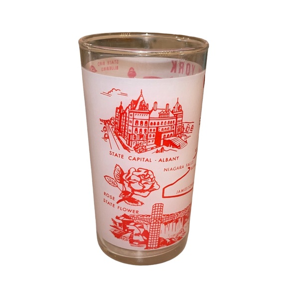 New York State Etched glassware White with Red Writing - Picture 3 of 7